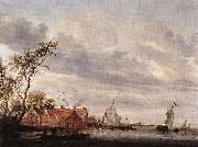 RUYSDAEL, Salomon van River Scene with Farmstead a Spain oil painting reproduction